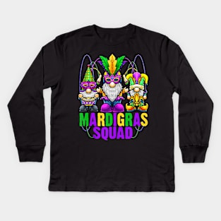 Funny Mardi Gras Gnomes Mardi Gras Squad Gnome Kids Long Sleeve T-Shirt